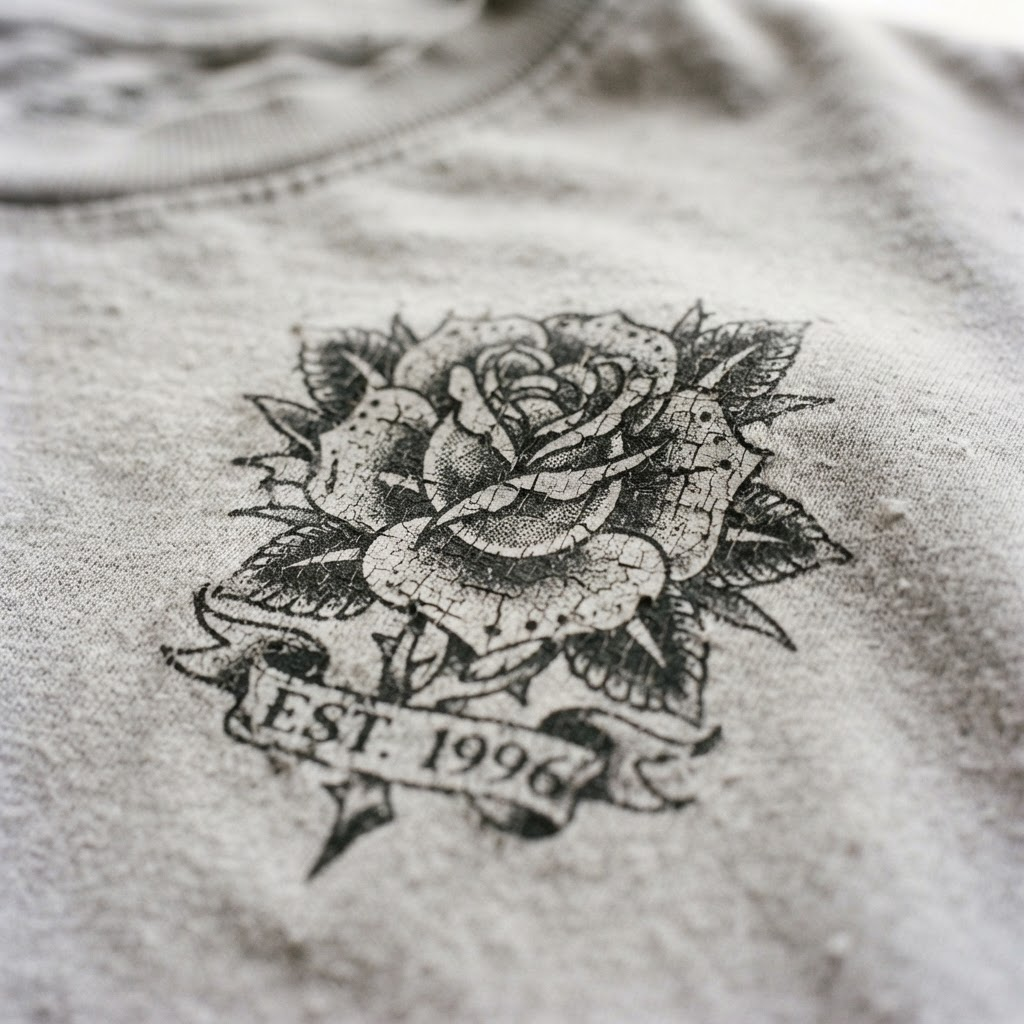Tattoo-style rose embroidery detail